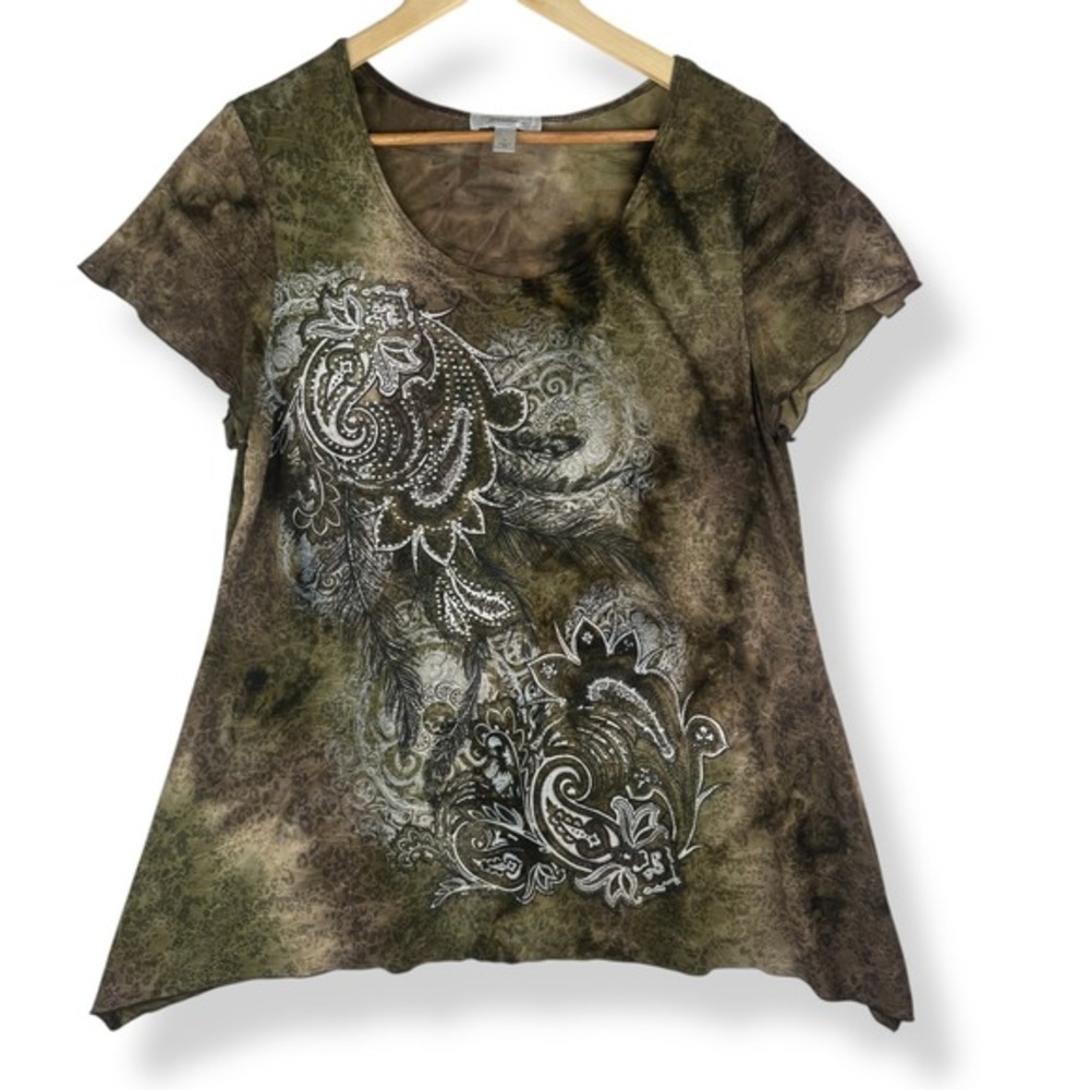 Vintage Y2K Womens Whimsigoth Tunic Top Size Large Festival  Rhinestones Flutter